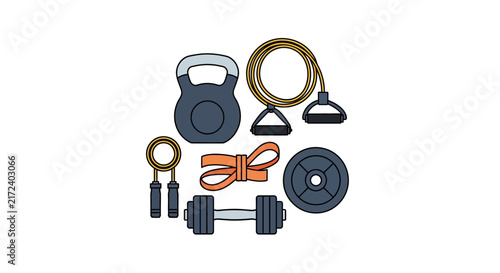 Collection of fitness equipment tools.