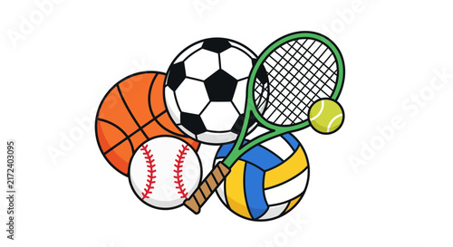 Collection of sports balls and equipment.