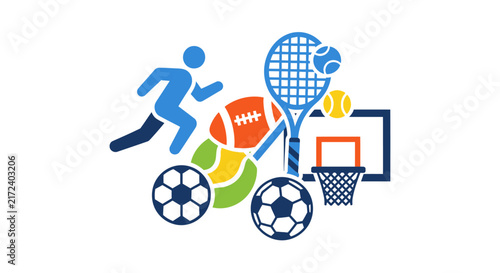 Collection of sports equipment icons.