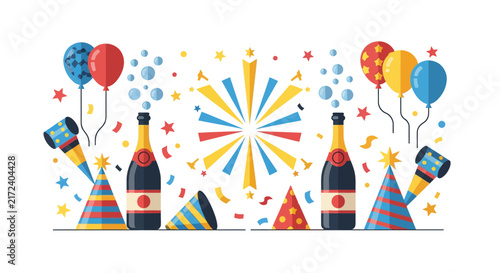 Colorful Party Celebration with Champagne.