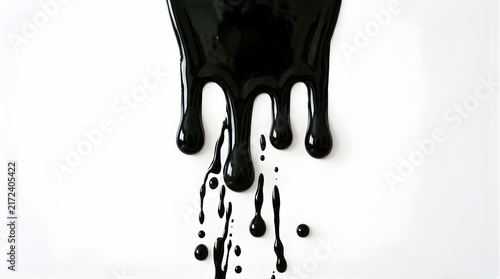Thick black paint dripping down on a clean white background studio shot