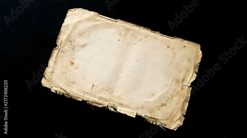 Vintage Old Paper Sheet With Torn Edges Isolated On Black Background