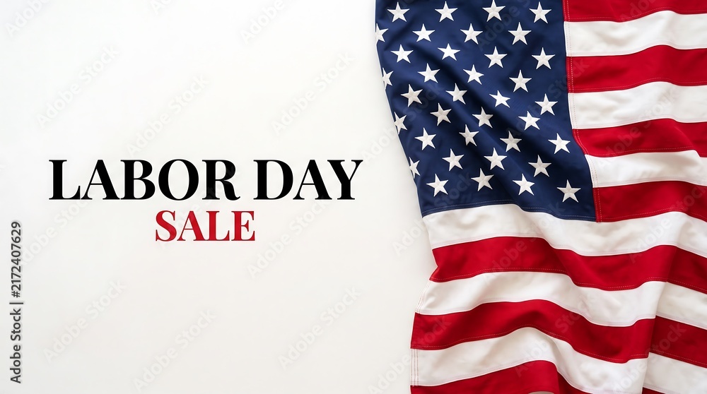 Obraz premium Labor day sale promotional background featuring a wavy american flag on the right side with white space for text