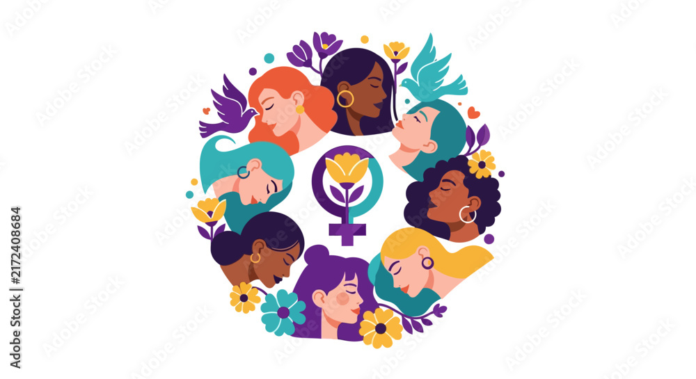 Naklejka premium Diverse women faces in circle.