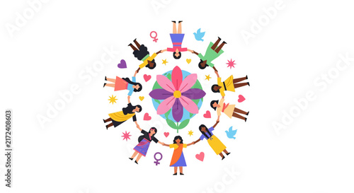 Diverse children holding hands circle.
