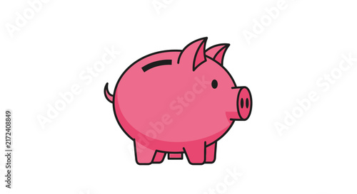 Cute Pink Pig Saving Money.