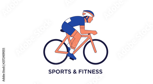 Cyclist in Blue Sports Jersey Riding.
