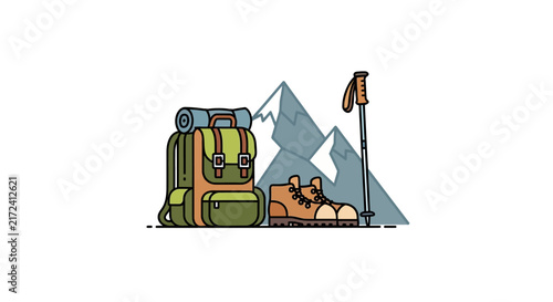 Hiking Backpack and Gear Equipment.