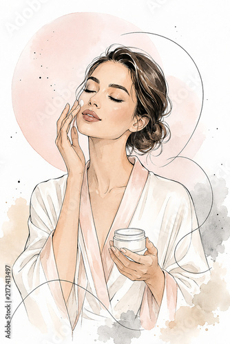 Elegant Watercolor Fashion Woman Portrait in Soft Blush Pink Tones