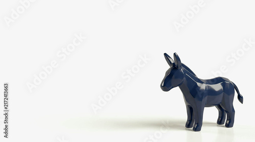 Blue donkey figurine isolated on white background with copy space, 3D render for Democratic party symbol, USA politics, election and American political concept design