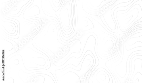 Topographic map contour lines, abstract white background, with thin grey, wavy lines representing, elevation and terrain patterns