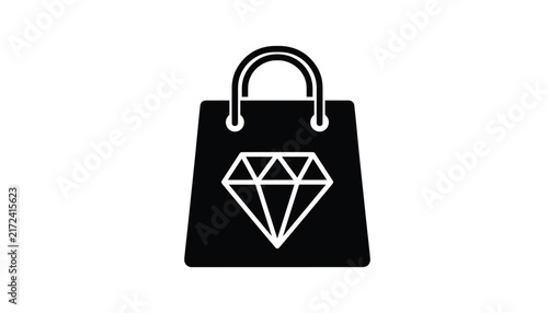 Black paper shopping bag icon with a white line art diamond symbol, representing luxury retail and jewelry stores.