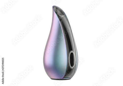 Sleek iridescent portable speaker isolated on black