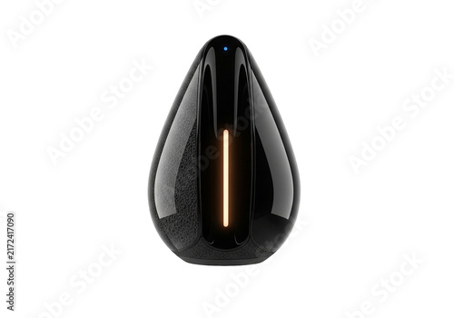 Sleek black teardrop shaped smart speaker glowing light