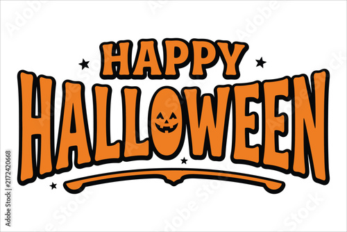 Happy halloween bold orange 3D text design with carved pumpkin face element 3D text jack o lantern halloween typography illustration isolated background