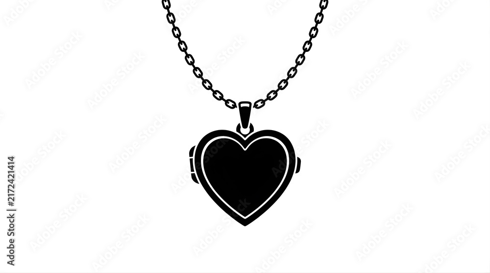 Fototapeta premium Black heart locket pendant on a silver chain isolated on white background