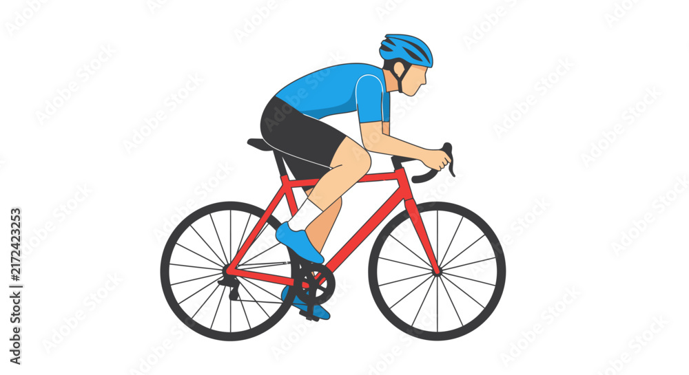 Fototapeta premium Man Riding Red Bicycle Outdoors Freely.
