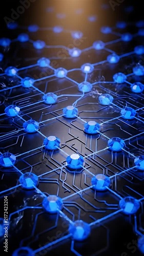 Circuit Board Network Glowing with Blue Light, Seamlessly Looping Animation. Digital Technology and Interconnected Data Flow Visualization.
