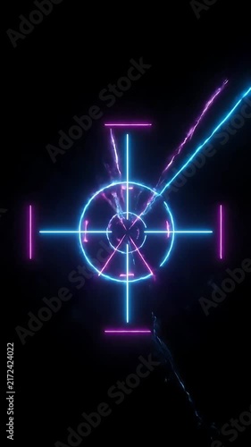 Energy Beams Pulsing and Converging in a Dynamic, Neon-Lit Animation. Futuristic Laser Effects with Glowing Lines and Central Focus.