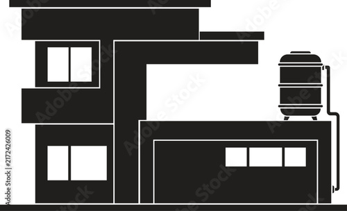 Residential building with rooftop water tank vector illustration