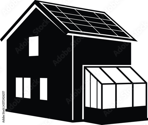 Modern house with solar panel vector illustration