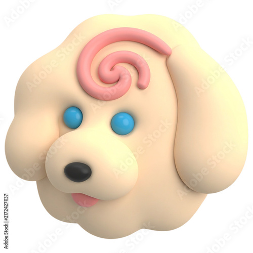 Cute 3d poodle dog head render with pink hair swirl for pet care clinic logos and dog lover stickers