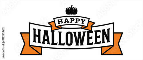 Happy halloween typography design with orange ribbons and a pumpkin icon halloween text holiday lettering autumn festival halloween graphic ribbon banner greeting