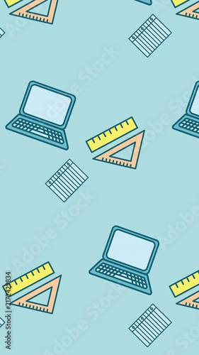 Animation of school items icons moving on white background