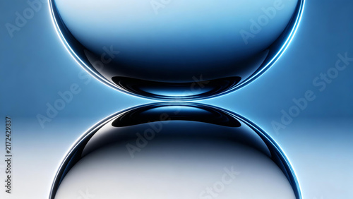 Blue sphere with mirror reflection and abstract lighting