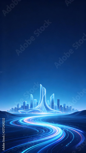 blue sci-fi city future light flow architecture