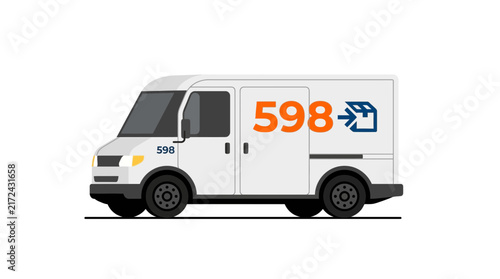 White Delivery Van with Orange 598 and Package Icon Isolated