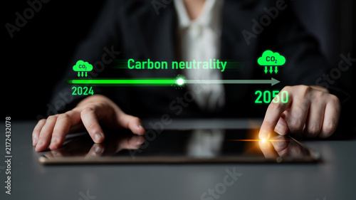 Cuadro en lienzo Carbon neutrality timeline illustrates carbon, neutrality, and reduction targets