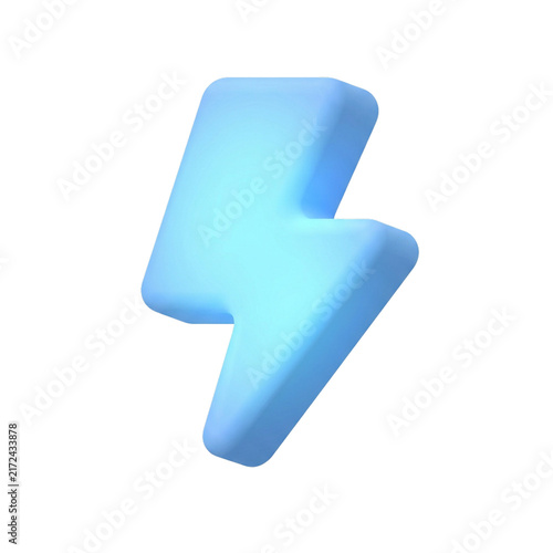 Vibrant blue lightning bolt icon symbol 3d render illustration for energy power electric quick action ui mobile game design asset element