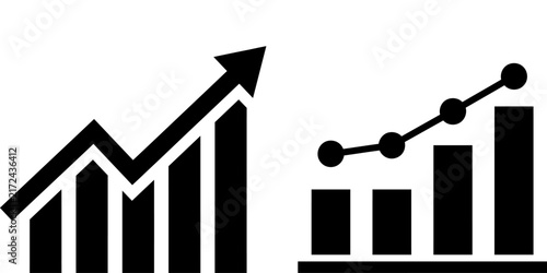 Black and white business growth charts showing upward trends and financial success for corporate data analysis reports