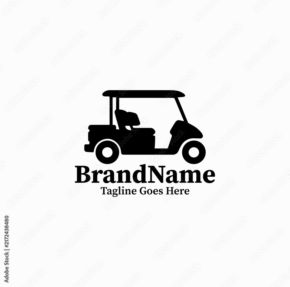 Fototapeta premium Black image vector logo of golf cart passenger vehicle parked at club house on white background