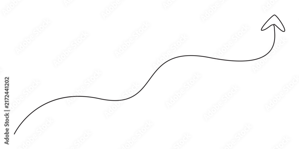 Obraz premium Continuous One Line Drawing of Upload and Rising Arrow with Elegant Wave, Minimal Monoline Growth and Data Transfer Symbol, Editable Stroke, Modern Business Technology Outline Vector Illustration