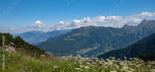 alpine panorama and view over the Zillertal Valley near Mayrhofen in Tyrol