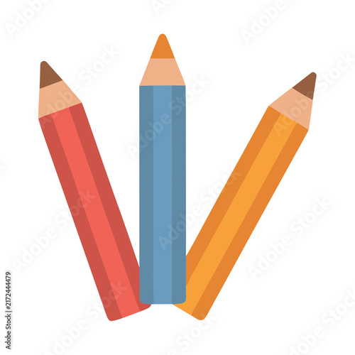 Three colored pencils isolated on transparent background