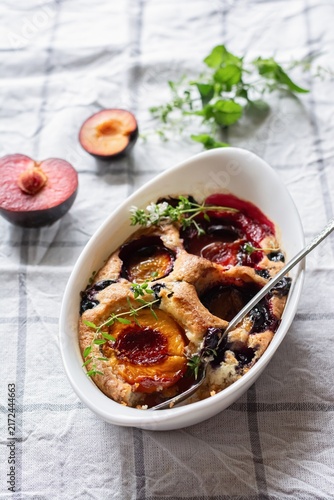 Plum pie, a fruity American dessert.