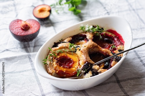 Plum pie, a fruity American dessert.