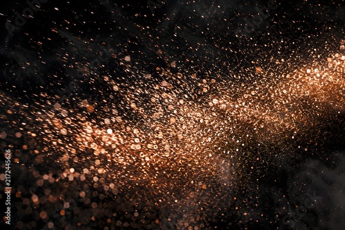 Bright copper sparks and glowing embers scattering across a dark background