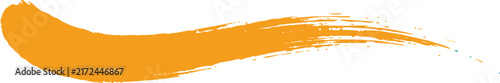 Single horizontal orange brush stroke with textured edges isolated on a black background, for use as, a or highlight mark
