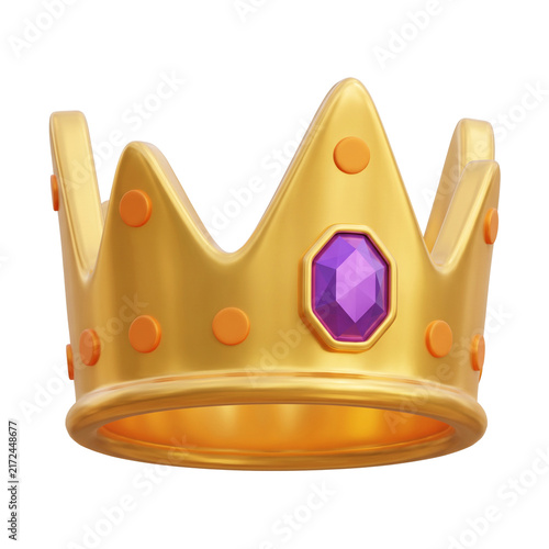 Royal golden crown with colorful gemstones illustration 3d render for king victory achievement reward empire mobile video game ui asset