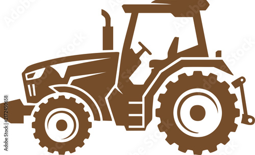 Brown farm tractor vehicle solid silhouette