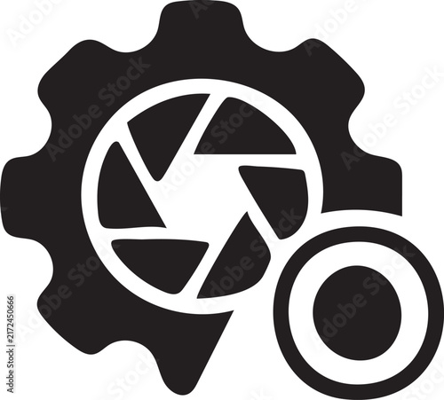 Camera aperture lens inside a gear icon