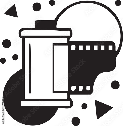 Film roll icon with abstract graphic shapes