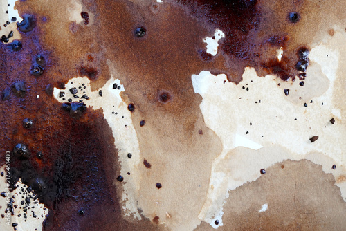 Abstract Brown and Black Paint Texture on Paper. Artistic Grunge Background with Organic Stains and Rough Surface