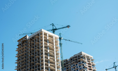 Construction of modern residential complex concept of real estate market expansion and urban development