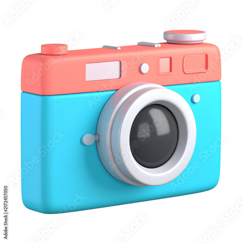 Bright red camera icon with big lens illustration 3d render for photography snapshot image media creation ui mobile video game asset