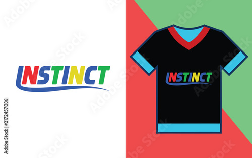 Foto Colorful instinct typography with a swoosh and a black v-neck t-shirt featuring